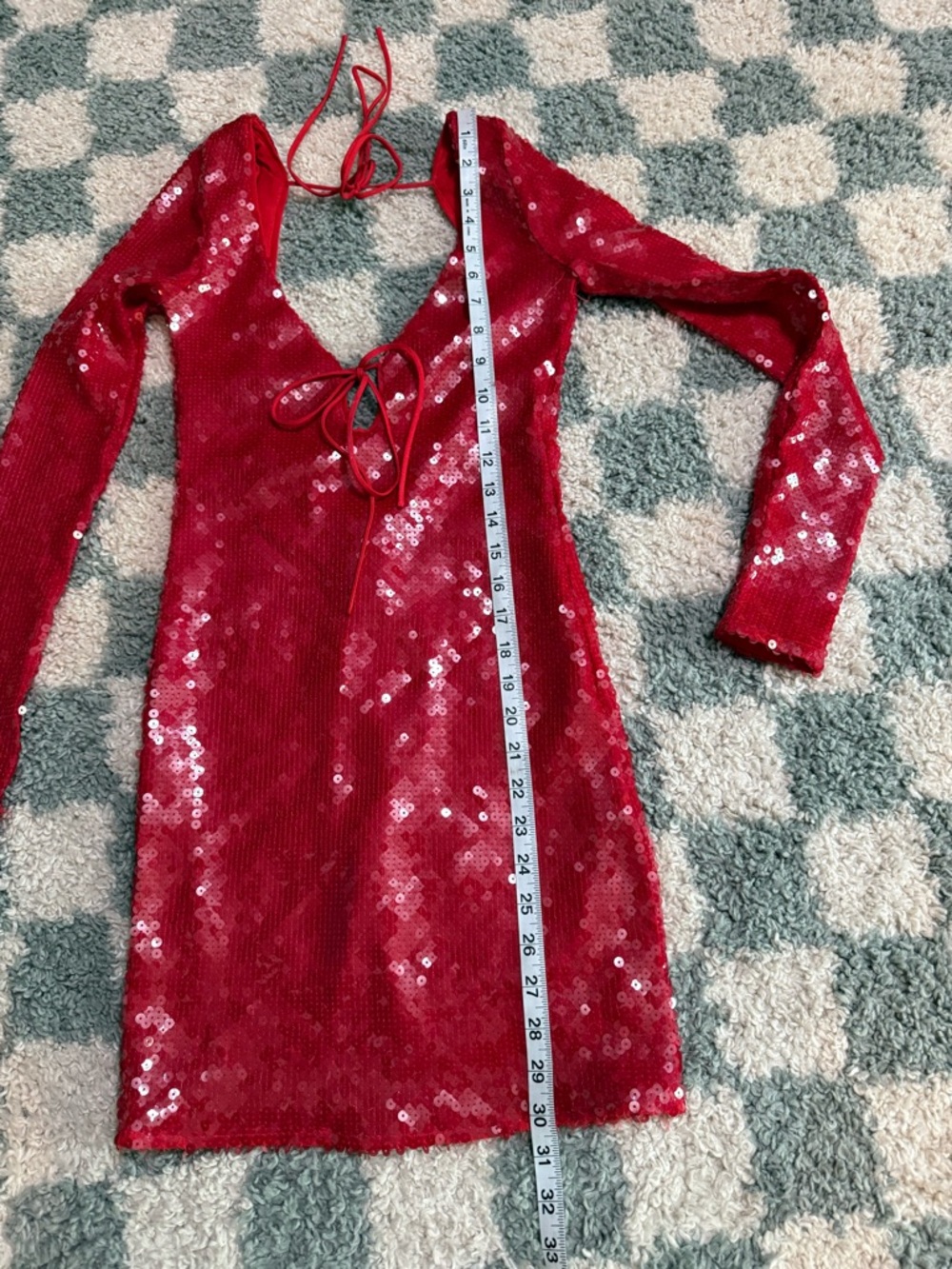 BARDOT Verona Red Long Sleeve Sequin Mini Dress Backless Bow Detail Formal Event - Picture 10 of 16
